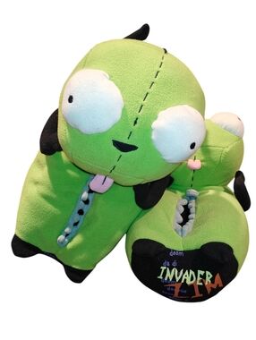 VINTAGE Green Invader Zim Soft Plush Gir In Dog Suit Slippers Size Large 9-10